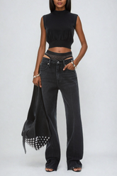 Bahari – Deconstructed-Jeans mit Cut-Outs in Schwarz
