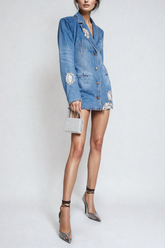 Baldwin – Mini-Jeanskleid mit Strassbesatz und Cut-Out-Revers