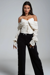 Ballad Off Shoulder Lace Up Corset Top