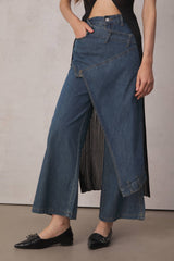 Bernie Asymmetrische Patchwork-Jeans mit weitem Bein