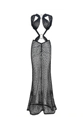 Schwarzes durchsichtiges rückenfreies Maxikleid