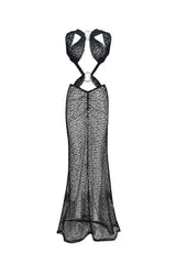 Schwarzes durchsichtiges rückenfreies Maxikleid