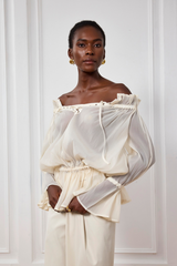 Blessing – Geschnürtes Mesh-Rüschentop