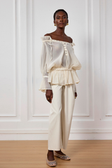 Blessing – Geschnürtes Mesh-Rüschentop