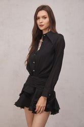 Brinley – Gerafftes Minikleid mit Rüschen in Schwarz