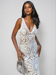 Langes Häkelkleid mit Hohlsaum