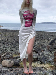 Trendiges schwarzes Maxikleid mit Binderiemen und Schlitz