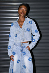 Cachet Jeansjacke mit Blumen-Revers und Tasche