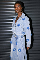 Cachet Jeansjacke mit Blumen-Revers und Tasche