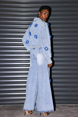 Cachet Jeansjacke mit Blumen-Revers und Tasche