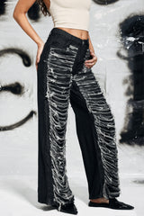 Campbell – Zerrissene Jeans mit Fransen in Schwarz