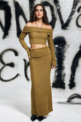 Carol – Schulterfreies, figurbetontes Rockset mit Streifen