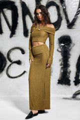 Carol – Schulterfreies, figurbetontes Rockset mit Streifen