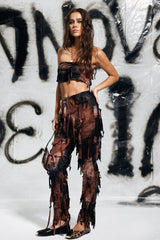 Carrington – Braunes Hosenset mit Batikmuster und Fransen