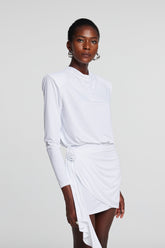 Celeste Kleid mit Schulterpolstern und Blumenmuster und Rüschen