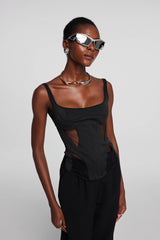Chana – Durchsichtiges Korsett-Oberteil aus Netzstoff in Schwarz