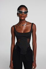 Chana – Durchsichtiges Korsett-Oberteil aus Netzstoff in Schwarz