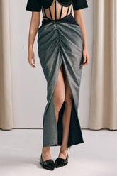Dayana Ruched High Split Maxi Skirt