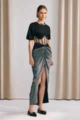 Dayana geraffter Maxirock mit hohem Schlitz