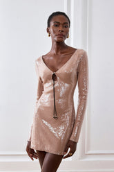 Aoibhe – Langärmliges Minikleid mit Pailletten in Aprikose