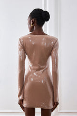 Aoibhe – Langärmliges Minikleid mit Pailletten in Aprikose