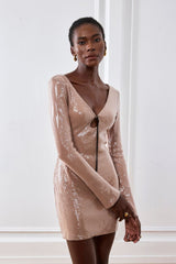 Aoibhe – Langärmliges Minikleid mit Pailletten in Aprikose