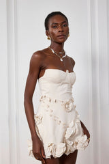 Eleanora – Schulterfreies Minikleid mit Blumen-Korsett