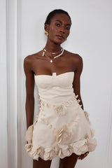 Eleanora – Schulterfreies Minikleid mit Blumen-Korsett