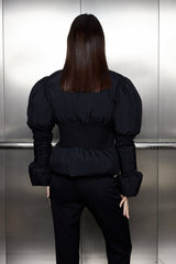 Emily – Wattierte Satin-Daunenjacke mit Schößchenmuster