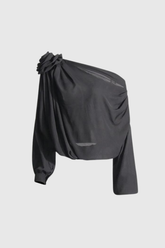 Ensley Flower – Schwarzes Netzoberteil mit einfacher Schulterpartie