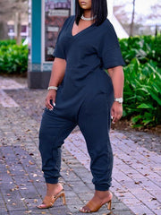 Indiebeautie – Einfarbiger Jumpsuit mit V-Ausschnitt