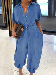 Jeans-Jumpsuit mit Knopfleiste und Gürtel