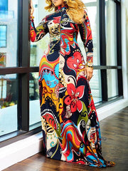 Bedrucktes Maxikleid mit Reißverschluss vorne – Ausverkauf