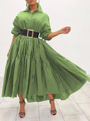 Einfarbiges Hemdkleid mit Rüschen