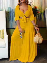 Set aus Crop-Top mit Bindeband und Hose mit weitem Bein – Ausverkauf