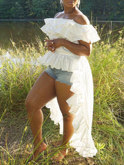 Schulterfreies Tunika-Oberteil mit Rüschen