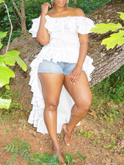 Schulterfreies Tunika-Oberteil mit Rüschen