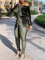 indiebeautie Velvet Boat-Neck Tied Jumpsuit