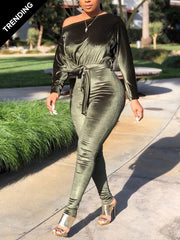 indiebeautie Velvet Boat-Neck Tied Jumpsuit