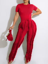 Indiebeautie – Set aus einfarbigem T-Shirt und Fransenhose