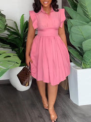 Einfarbiges, plissiertes Hemdblusenkleid