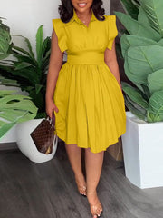 Einfarbiges, plissiertes Hemdblusenkleid