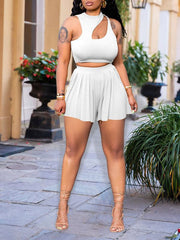 Solid Cutout Tank Top & Shorts Set--Clearance