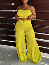 Indiebeautie Set aus gesmoktem Bandeau-Top und Hose mit weitem Bein