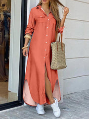 Einfarbiges Hemdblusenkleid mit Seitenschlitz