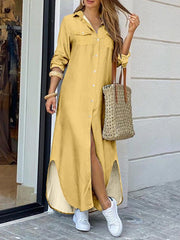 Einfarbiges Hemdblusenkleid mit Seitenschlitz