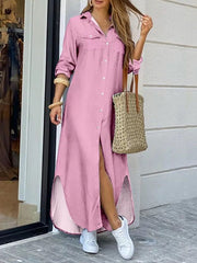 Einfarbiges Hemdblusenkleid mit Seitenschlitz