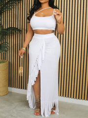 Indiebeautie – Set aus einfarbigem Camisole-Top und Fransenrock