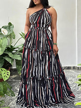 Bedrucktes One-Shoulder-Maxikleid