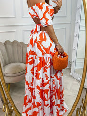 Bedrucktes Off-Shoulder-Cutout-Kleid